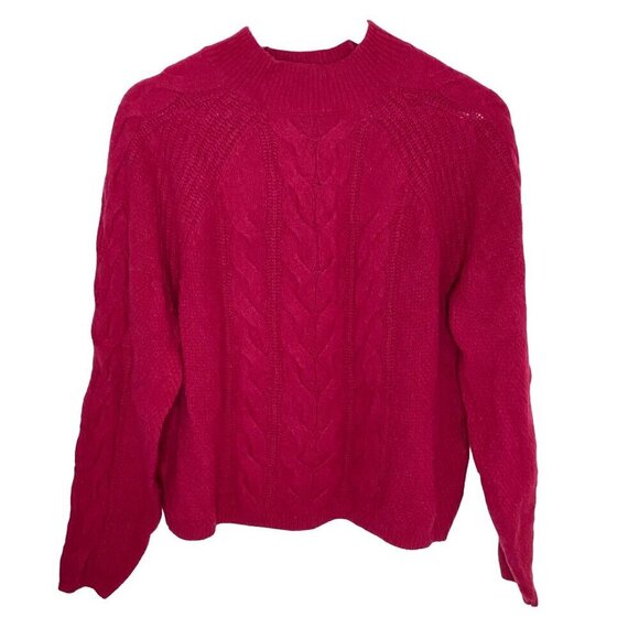 Banana Republic Berry Cable Knit Sweater Italian Merino Wool Blend Size M - Picture 2 of 7